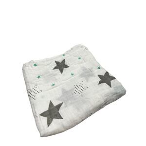 Tiny Zone Gray Green Stars Muslin Swaddle Baby Blanket Bamboo Cotton Blend